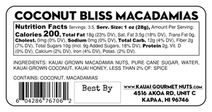 Coconut Bliss Honey Macadamias Ingredients Nutritional Facts