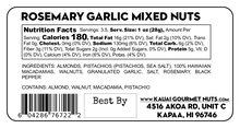 Rosemary Garlic Almonds Walnuts Pistachios Macadamias Ingredients Nutritional Facts