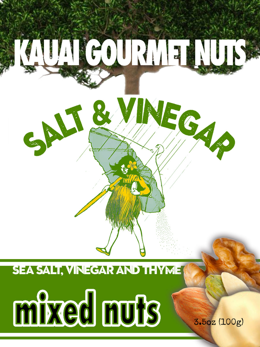 Kauai Gourmet Nuts Salt and Vinegar NMacadamias Walnuts Almonds Pistachios
