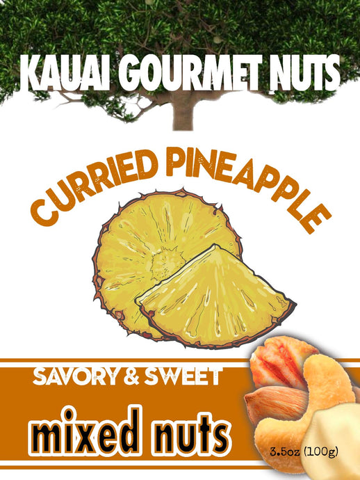 Curried Pineapple Mixed Nuts Kauai Macadamias Pecans Almonds Cashews Hawaii Pineapple Hawaiian Curry Roasted Nut Roasters