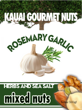 Rosemary Garlic Mixed Nuts Macadamias Walnuts Pistachios Marcona Almonds Sea Sea Salt Black Pepper Kauai Gourmet Nuts
